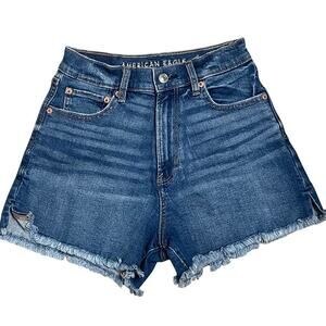 American Eagle Highest Rise 90s Boyfriend Shorts Size 2 Distressed Denim Cut Off